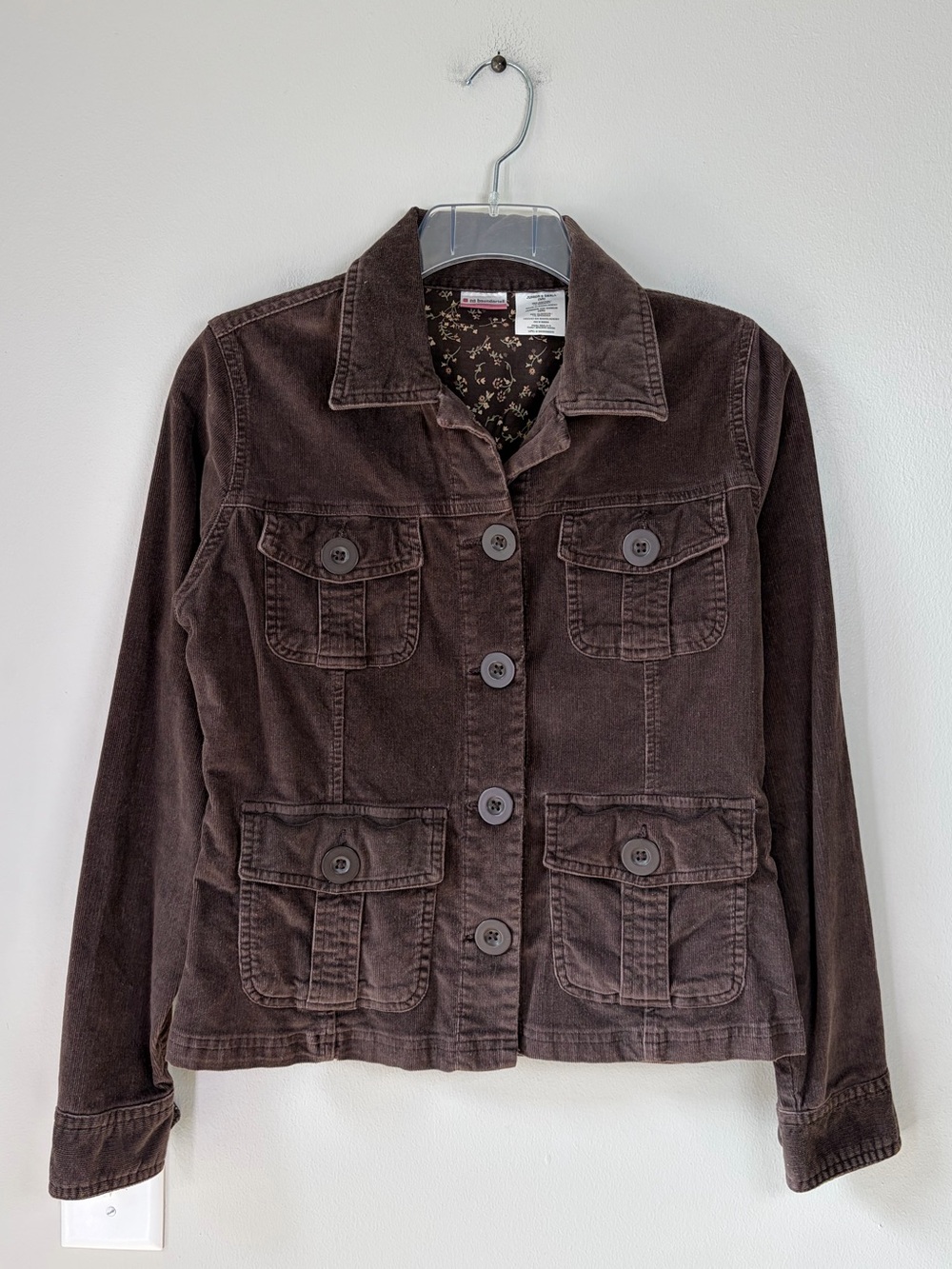 No Boundaries Juniors Chocolate Brown Corduory Patch Pocket Jacket Y2K